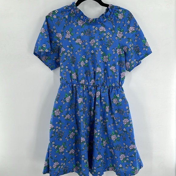 J Crew Factory Puff Sleeve Tie Back Mini Dress Blue Floral 6 - Picture 3 of 8